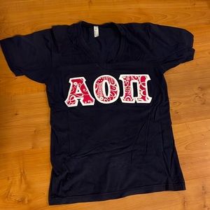 Alpha Omicron Pi stitch letter v-neck shirt